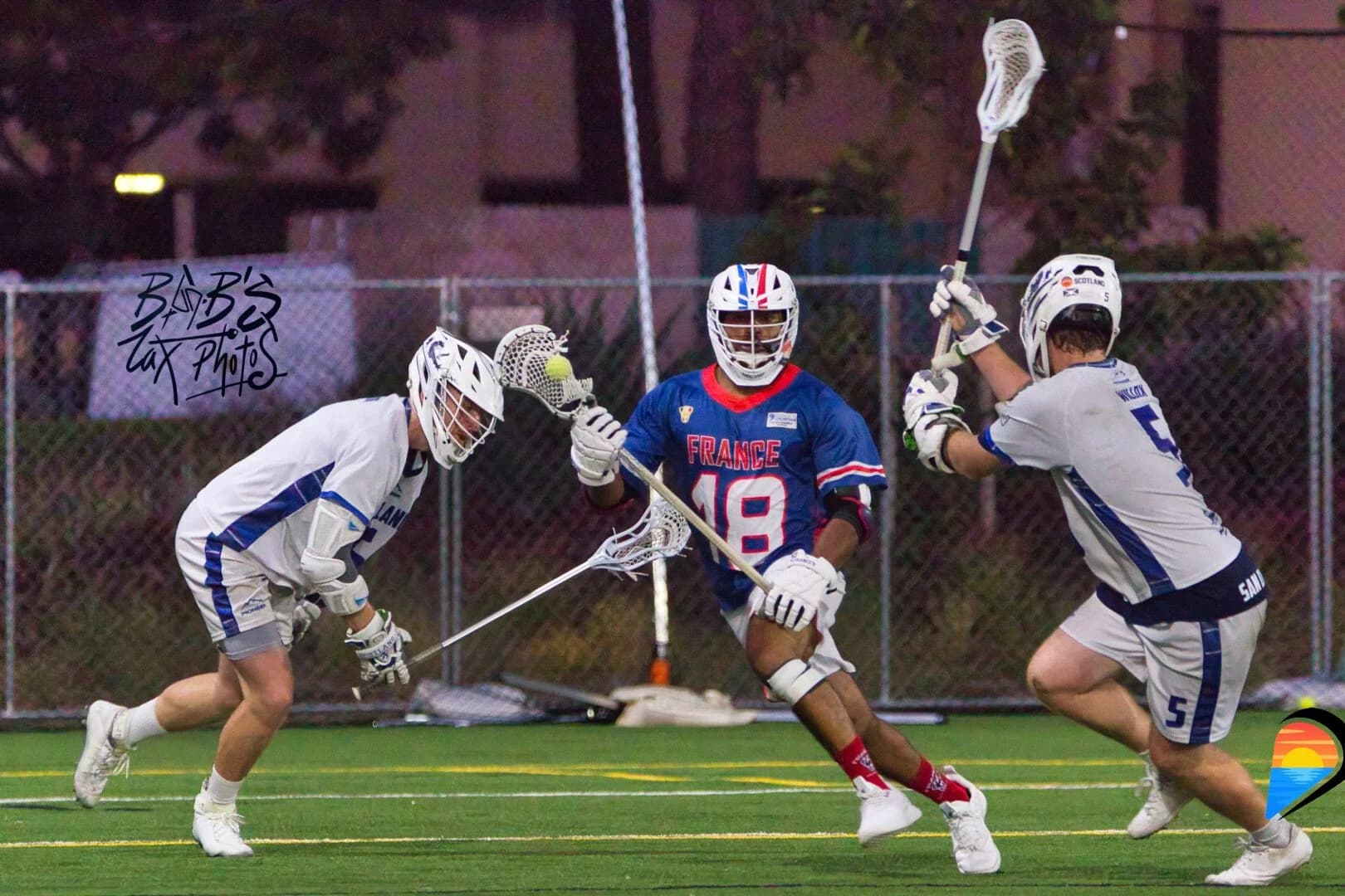 Joueur de France Lacrosse en action pendant un match international