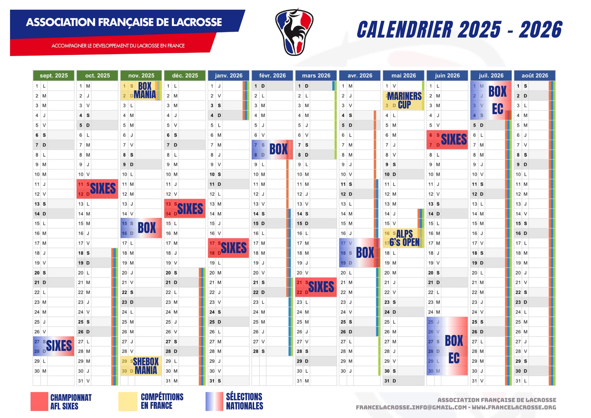 Calendrier officiel AFL 2025/26